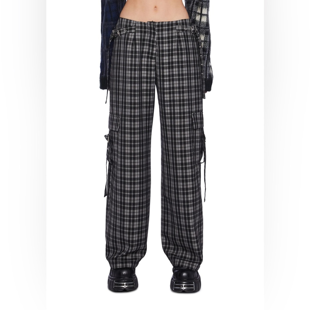 The Ragged Priest Black and Gray Plaid Cargo Trousers